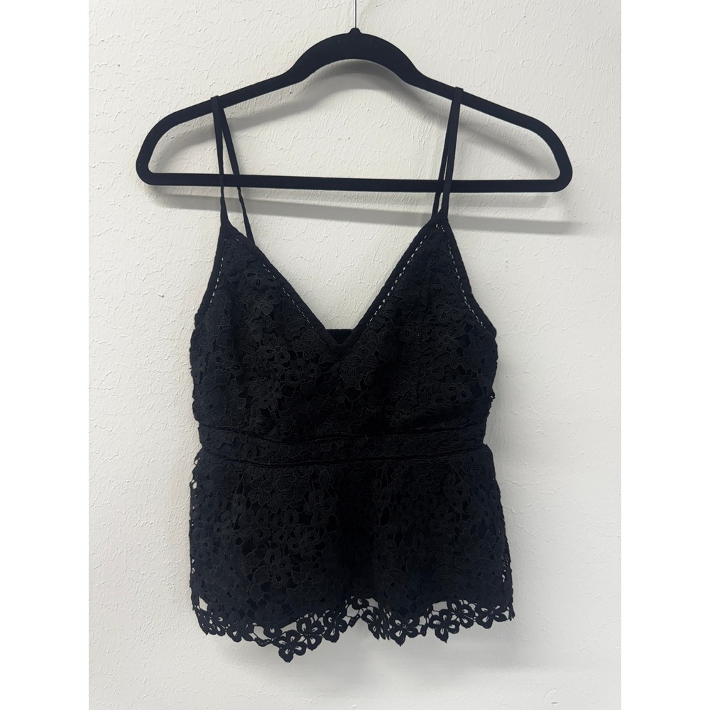 Abercrombie & Fitch Black Floral Lace Peplum Cami V-Neck Going Out Top Size M - Picture 3 of 16
